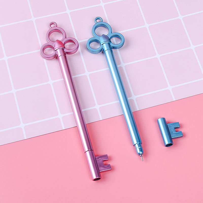 Factory direct creative stationery retro key shape gel pen metal texture student supplies sign pen pen