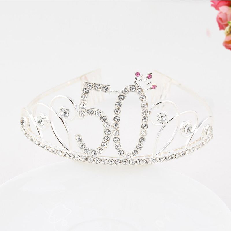 New Birthday Crown European and American 60 Digital Birthday Headband Bridal Banquet Rhinestone Hair Accessories Alloy Headband Women