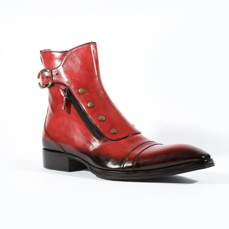 Factory New Pointed Square Head Color Short Cylinder Side Zipper Joker Casual Foreign Trade Men's Boots Size 38-48
