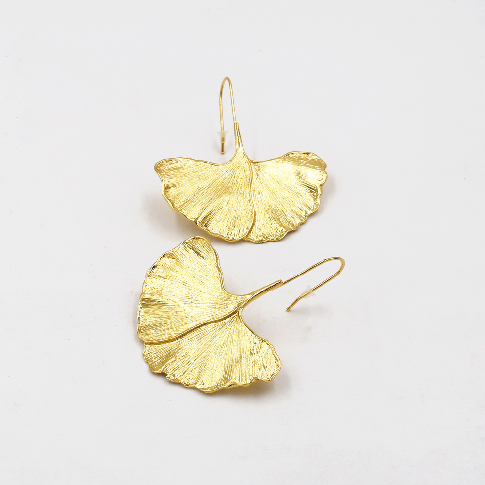 ZA Retro Creative Alloy Ginkgo Leaf Ear Hook European and American Exaggerated Design Sense Golden Leaf Earrings Cross-border Earrings