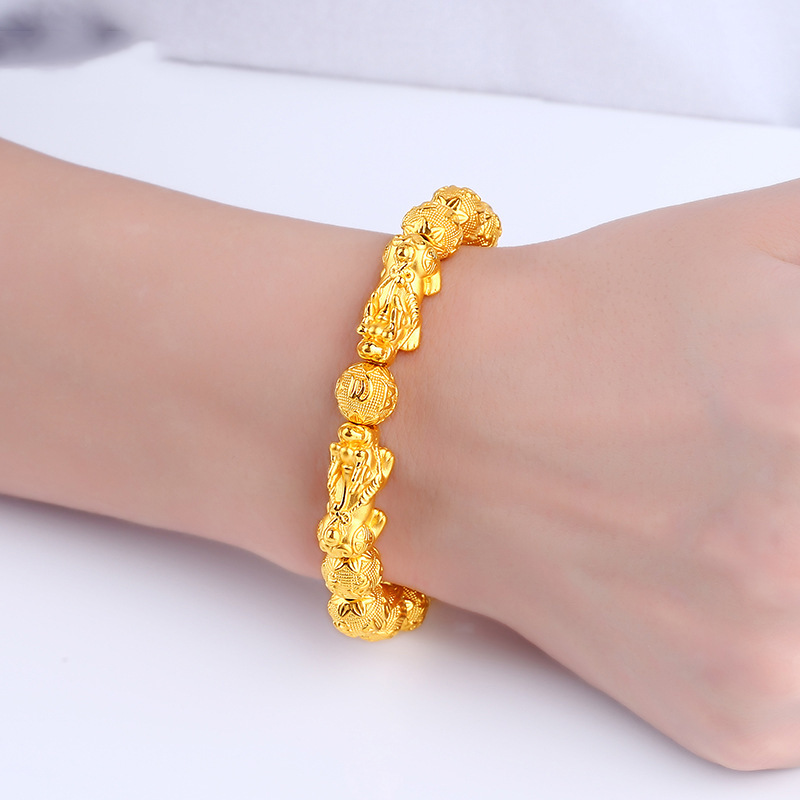 ベトナムの沙金ピシュピストのブレスレットは99金の3d硬い男の金の土豪の手の串の仏珠の6字の真言の覇気の皮の丘をまねます。|undefined