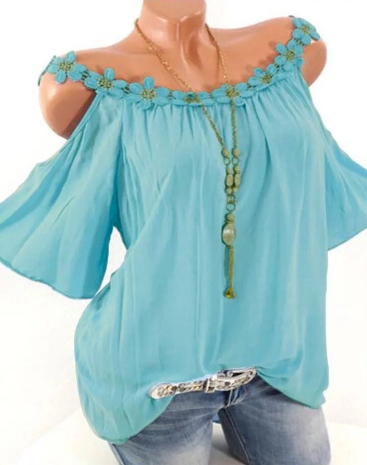 New cross-border European and American women's clothing 2019 summer wish Amazon ebay explosions lace round neck pure