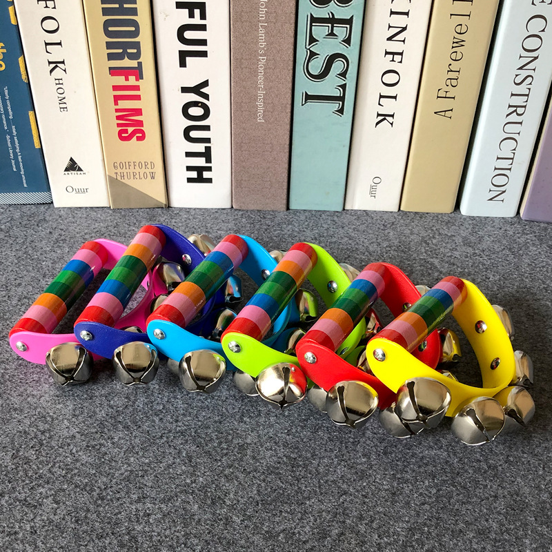 Children's Educational Toys Musical Instruments Early Education Musical Instruments Semi-round Hand Rattles Holding Colorful Wooden Handle Rattles Colorful Leather Five Bells