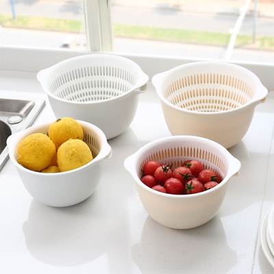 Creative Kitchen Double-layer Draining Basket Multi-functional Plastic Round Vegetable Washing Basket Fruit Household Water-filtering Basket