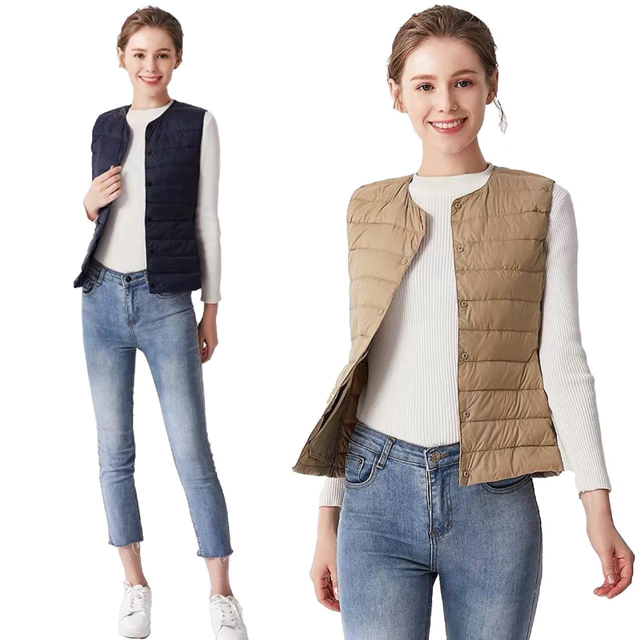 Cross-border Autumn and Winter Round Neck Down Jacket Vest Women's Inner Tank V-neck Lightweight Short Down Waistcoat Women's Vest
