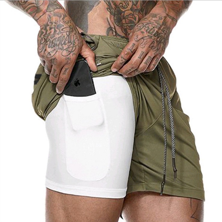 AliExpress Foreign Trade Explosions Light Board Shorts Large Size Summer Sports Running Training Quick-drying Elastic Double-layer Shorts for Men