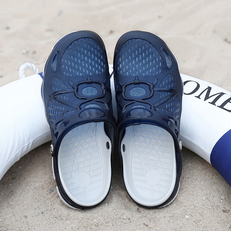 Summer New Men's Sandals Closed Toe Hollow Beach Hole Shoes Non-slip Large Size Jelly Shoes Dual-purpose Sandals