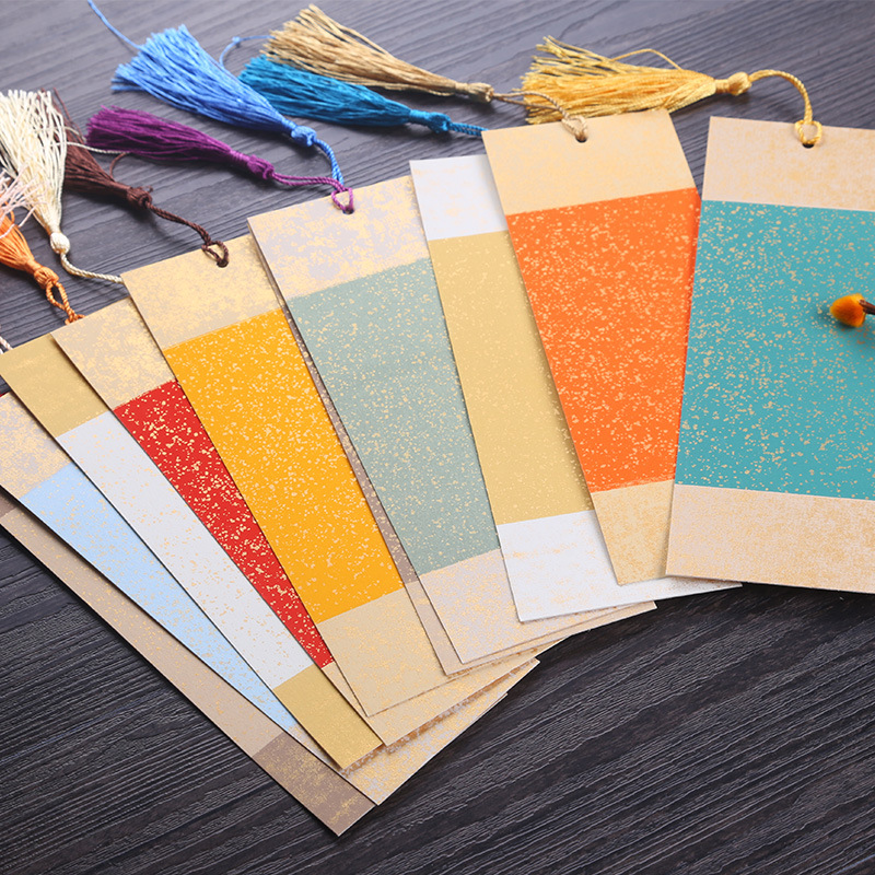 Ancient style waxed semi-cooked gold sprinkling Xuan paper blank handwriting DIY bookmark with tassel small regular script writing brush calligraphy works