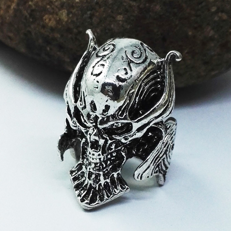 Foreign trade jewelry wholesale boys Men's stainless steel ring titanium steel tooth wolf skull ring warrior helmet ring