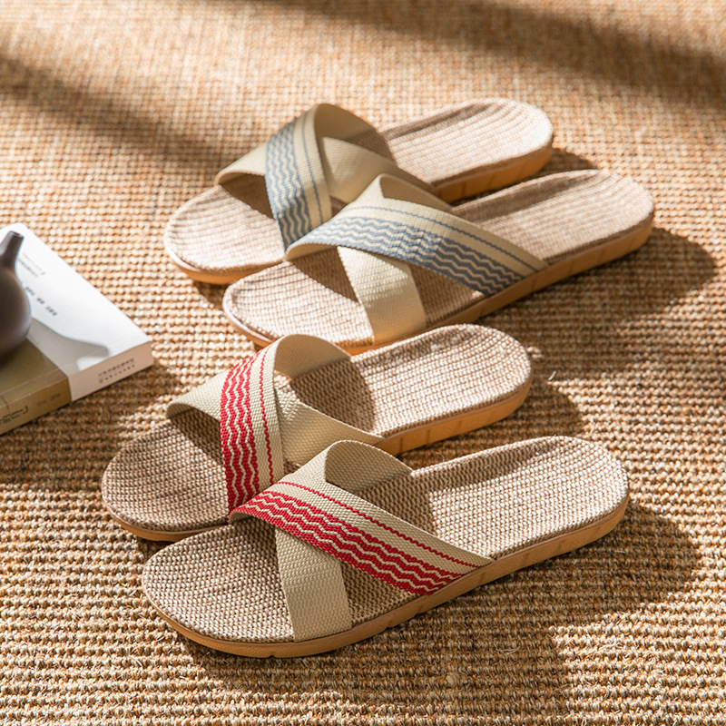 Summer Home Linen Slippers Women's Summer Home Indoor Couple Non-slip Thick Bottom Men's Floor Slippers