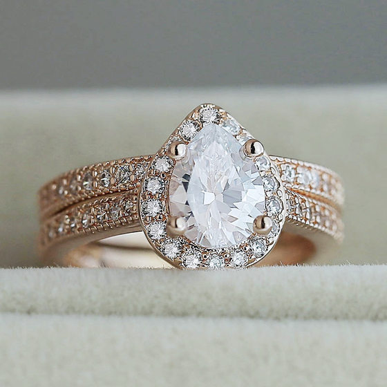 Cross-border e-commerce new ring classic pear-shaped water drop zircon engagement ring fashion ladies trendy hand jewelry