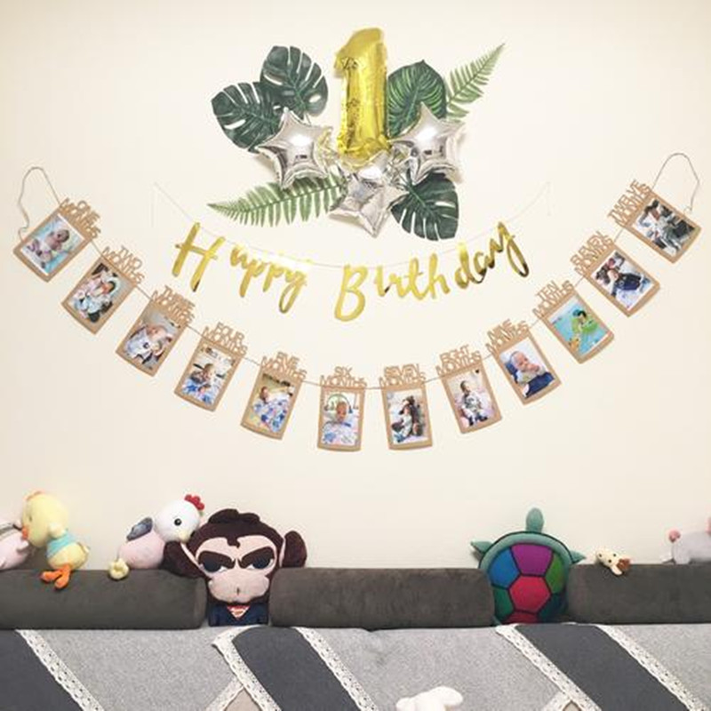 Baby Photo Frame Flag Birthday Decoration Memorial Background Wall Photo Flag Princess Baby Boy Party Decoration