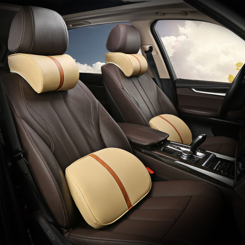 Creative car headrest space memory cotton leather neck pillow car Four Seasons neck pillow car waist cushion