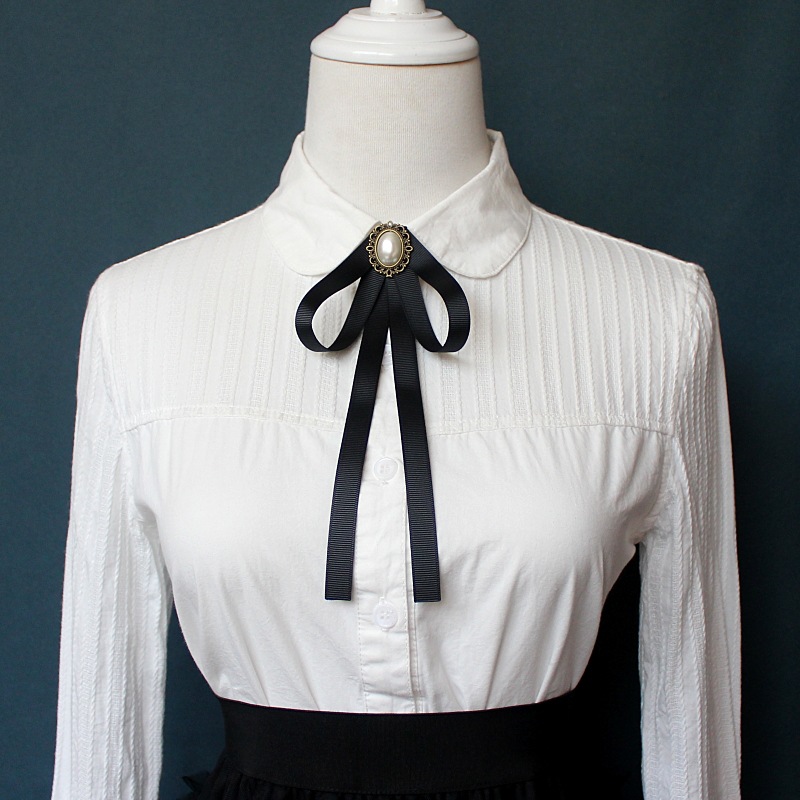 Bow tie ladies bank stewardess student performance professional Korean style collar white shirt skirt black bow accessories