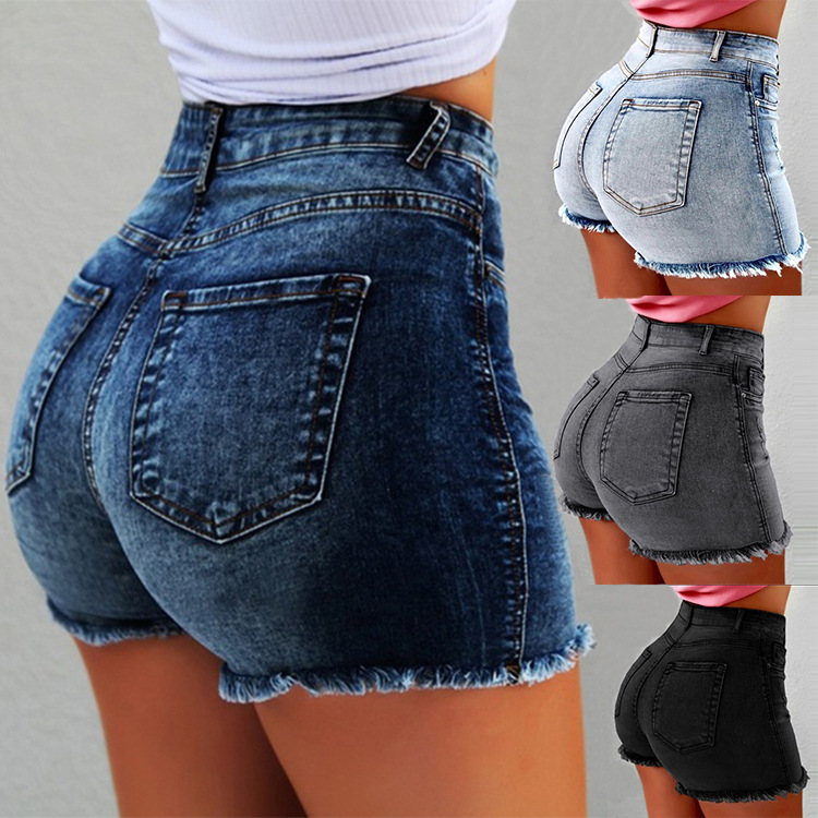 Spot direct purchase wish Amazon eBay washed women's denim shorts tassel hole high waist shorts women