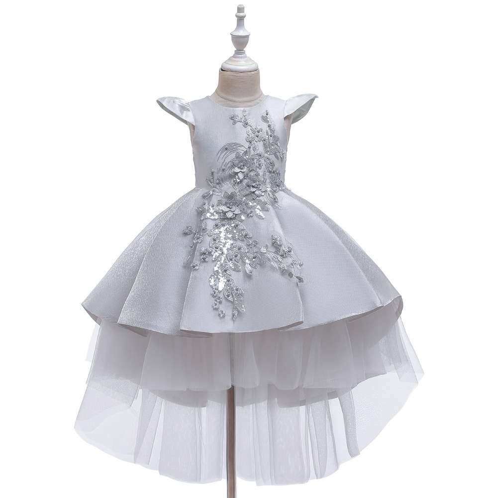 Baihui children's wedding dress puffy yarn flower children's piano costume trailing girl's dress host catwalk princess dress
