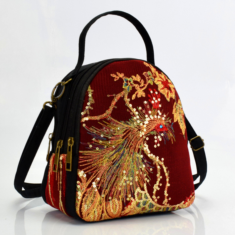 Cross-border source 2019 new sequin bag ethnic embroidered portable diagonal canvas embroidery small bag