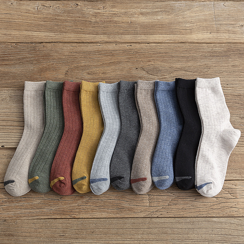 Socks for Men and Women Lovers Socks Mid-tube Socks Autumn and Winter Thickened Cotton Socks Long Tube Cotton Deodorant Japanese Style Vertical Strip Men's Socks
