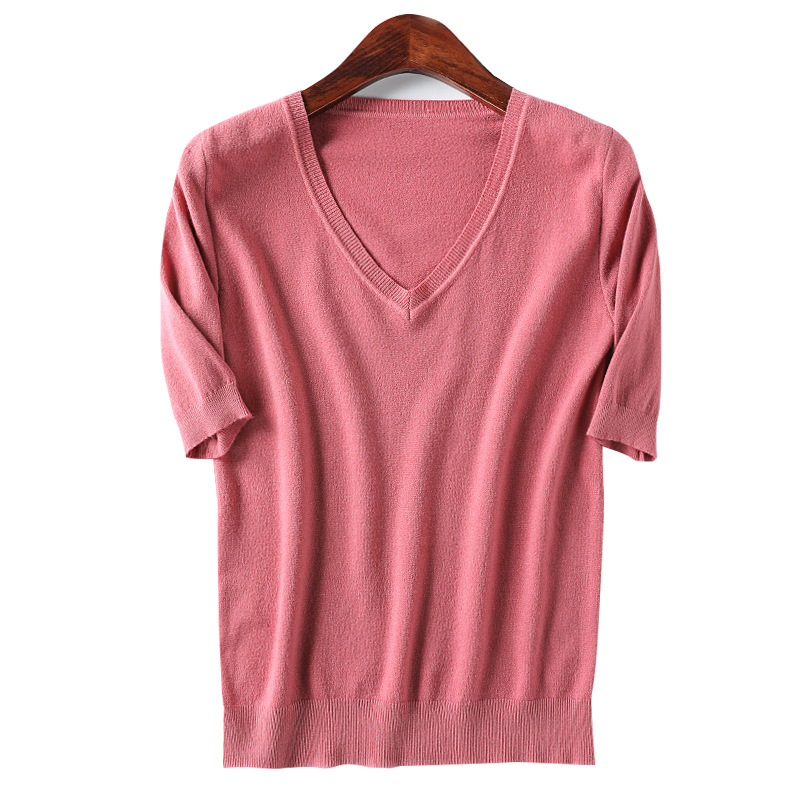 Spring short sleeve women's autumn and winter western style sweater sweater V-neck half sleeve fashionable all-match loose bottoming shirt T-shirt