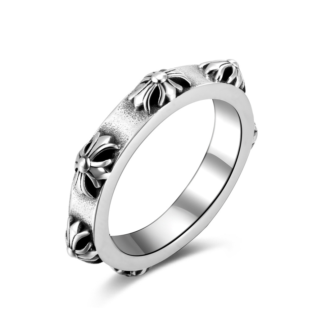 Europe and the United States hot-selling stainless steel flower literary retro ring hip-hop punk style men's ring ring cross-border exclusive