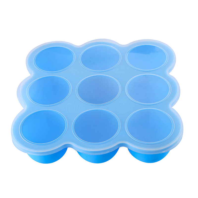 9 Holes Silicone Baby Children's Household Fruit Food Supplemental Box with Lid Fresh-keeping Box Frozen Storage Ice Cube Ice Cube Mold