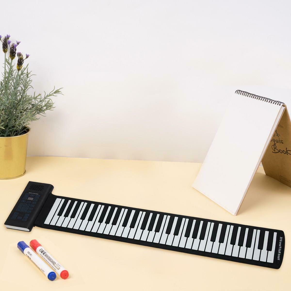 Hand roll piano 61 key rechargeable roll up piano keyboard silicone electronic organ with speaker sustain pedal