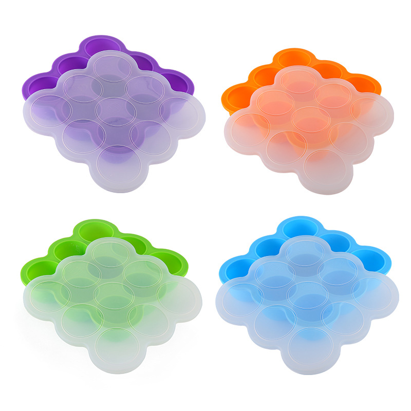 9 Holes Silicone Baby Children's Household Fruit Food Supplemental Box with Lid Fresh-keeping Box Frozen Storage Ice Cube Ice Cube Mold