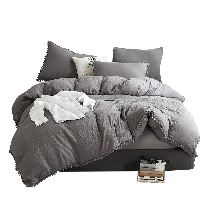 New Solid Color Washed Ball Quilt Cover Three-piece Set Four Seasons Universal Skin-friendly Multi-specification Home Bed Kit