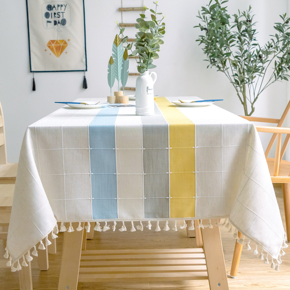Modern simple plaid rectangular fabric tablecloth four-color striped photo decoration round table grid cover cloth wholesale