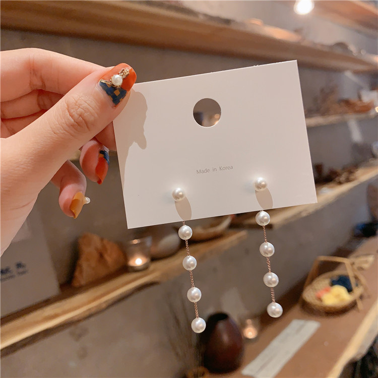 S925 Silver Needles Korean Dongdaemun Long-Style Elegant Pearl Stud Earrings for Women, Suitable for Round Faces, Influencer Earrings