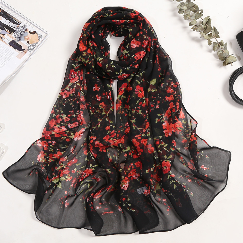 Chiffon cold fragrant plum sunscreen scarf Korean beach towel wholesale long ladies silk scarf decorative store gift