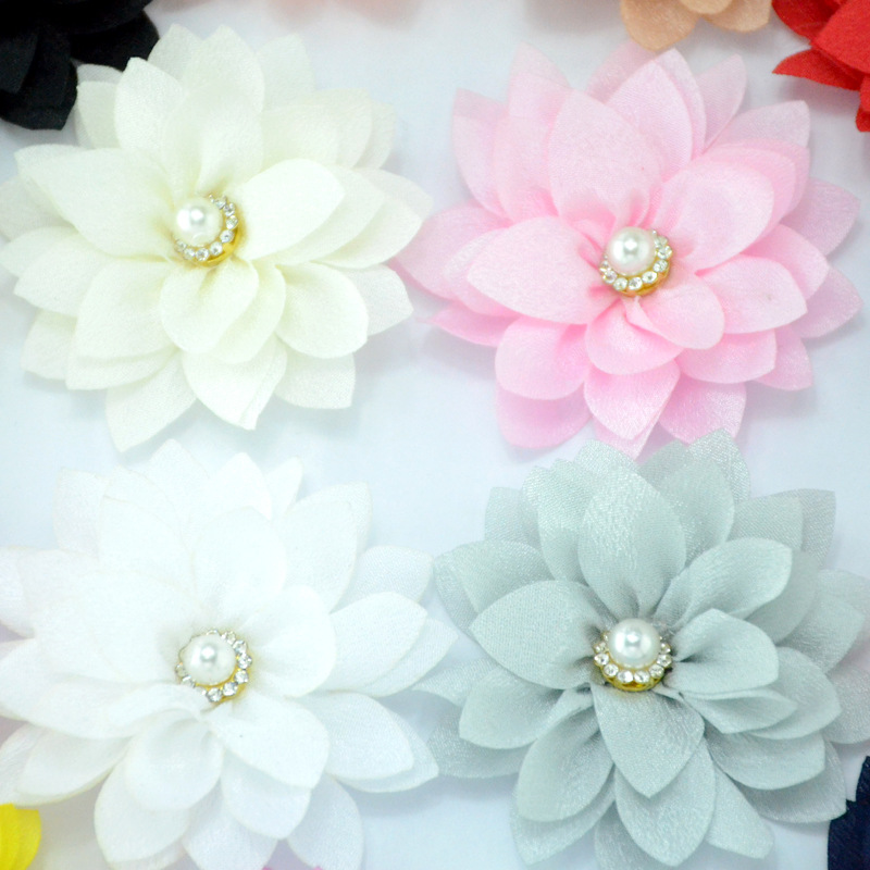 Foreign trade hot-selling sharp angle Lotus Pearl Rhinestone chiffon small flowers diy hair accessories clothing shoes and hats decorative accessories