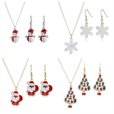 Amazon Cross Border Jewelry Cute Cartoon Oil Drop Color Christmas Tree Christmas Gift Earrings Necklace Set