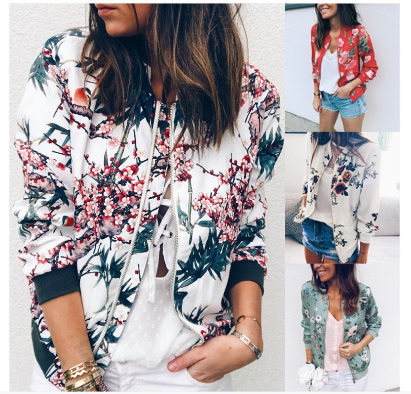 ebay AliExpress wish 2021 autumn and winter printed crew neck zipper long sleeve coat for women