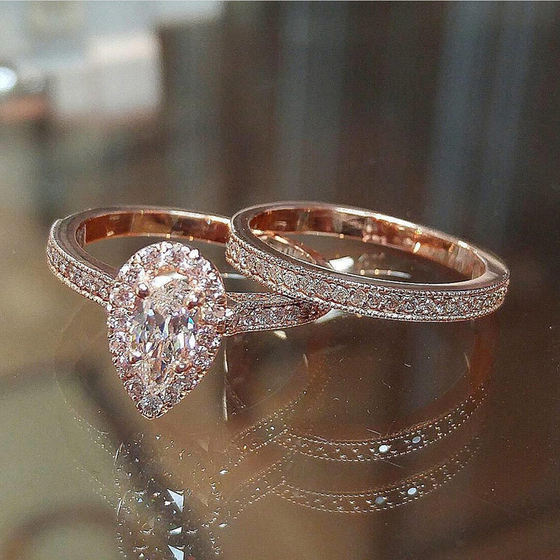 Cross-border e-commerce new ring classic pear-shaped water drop zircon engagement ring fashion ladies trendy hand jewelry