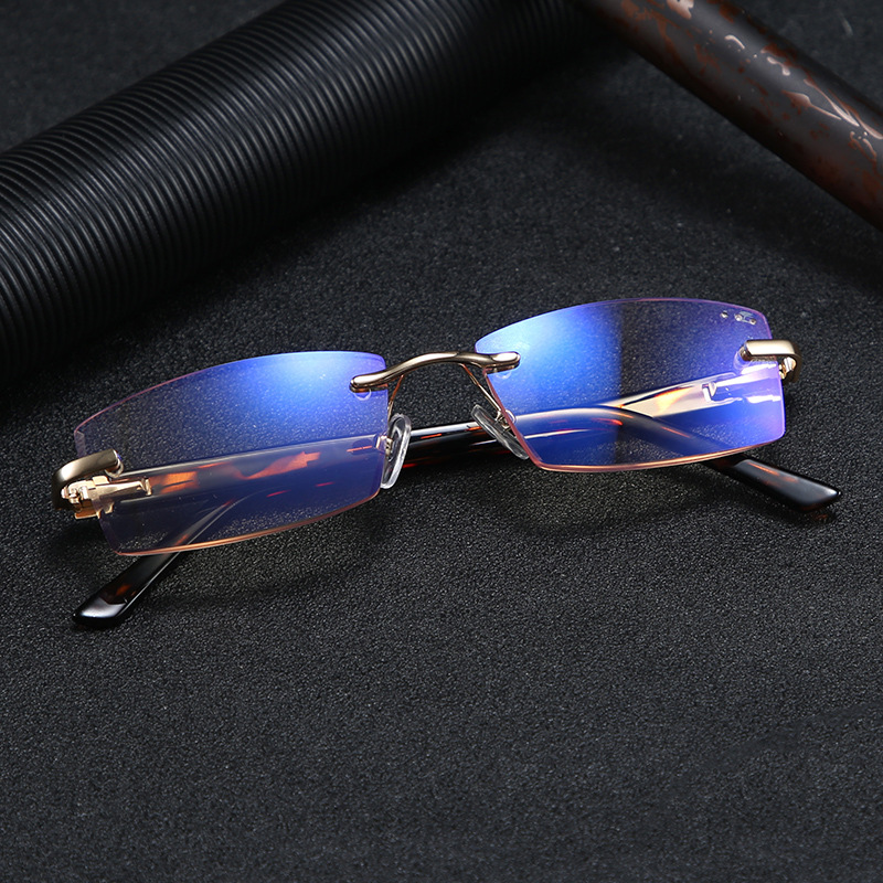Diamond Frameless Anti-blue Light Presbyopia Glasses Men's Anti-radiation Flower Glasses Comfortable Anti-eye Fatigue Glasses Lightweight 802