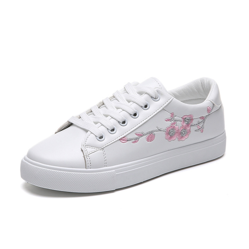 Embroidered White Shoes Women's 2019 Spring and Autumn New Shallow Mouth Student Casual Sports Board Shoes Harajuku Style Women's Shoes Trendy