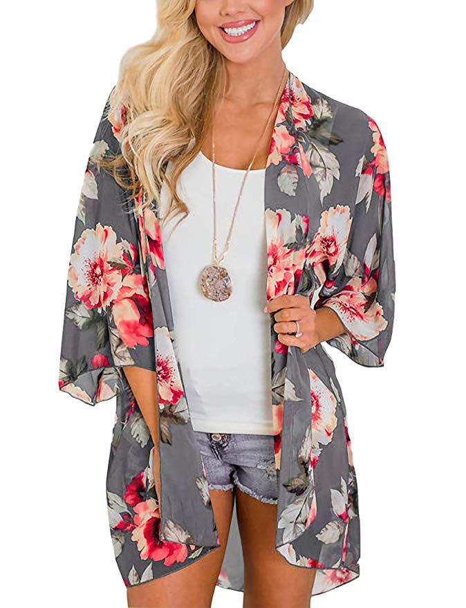 In stock ins Amazon popular pattern European and American chiffon digital printed cardigan bikini sun protection clothing kimono