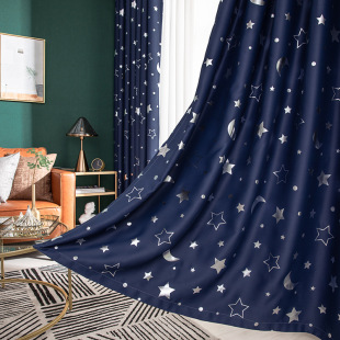 2021 Home Decoration Big Star Moon Full Shading Bedroom Living Room Curtain Heat Insulation Light Blocking Curtain Cloth