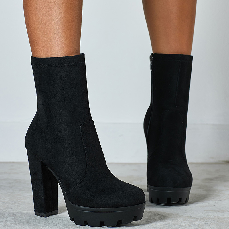 2019 AliExpress Foreign Trade New Women's Shoes European and American Large Size Martins Thick High Heel Thick Bottom Women's Short Boots yxb157-1