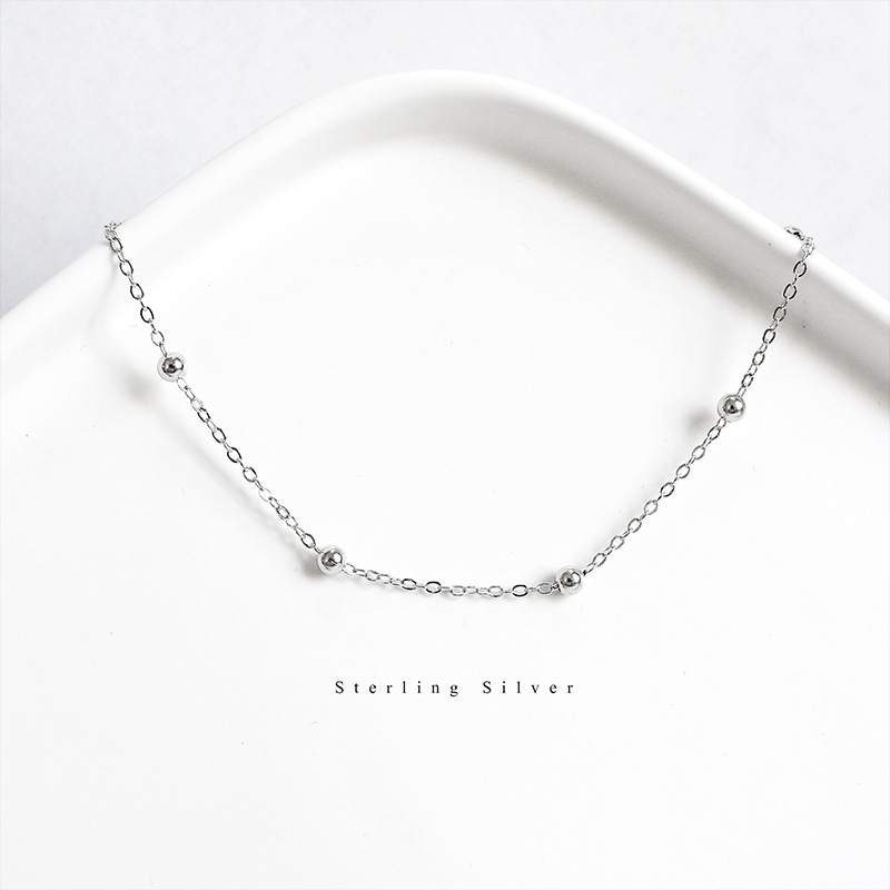 S925 Sterling Silver Bag Beads Cross Chain Footpiece South Korea INS Elegant Simple Women's Beach Footwork Personalized Jewelry