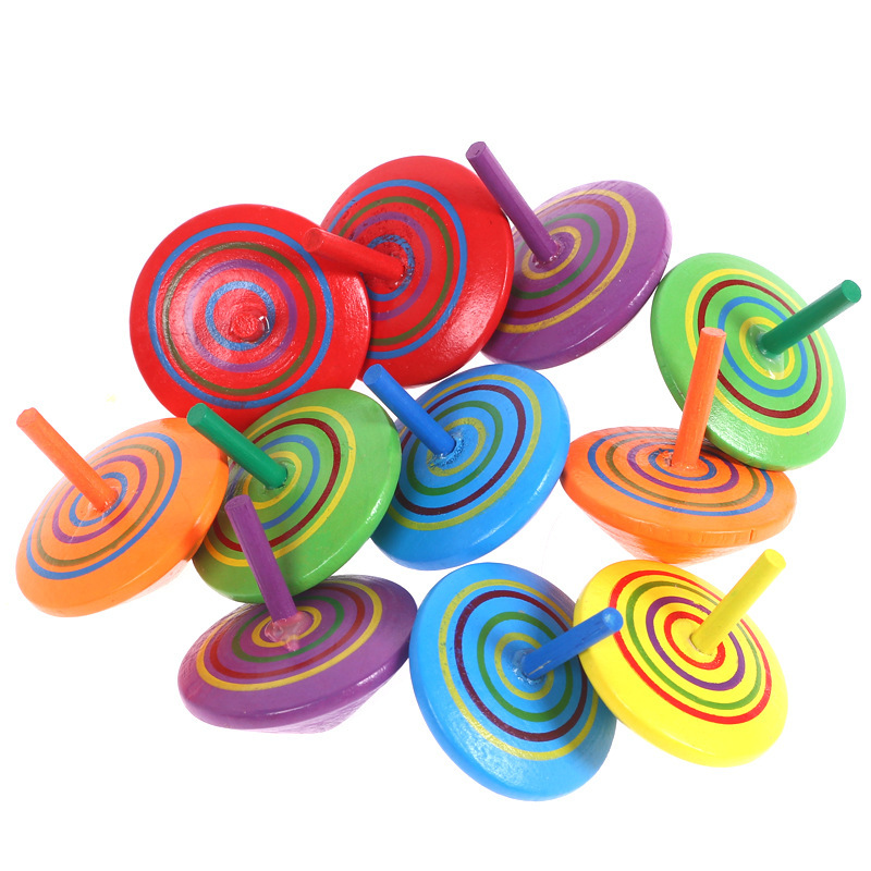 Wooden small gyro desktop decompression wooden toy rainbow small gyro activity promotion small gift factory wholesale