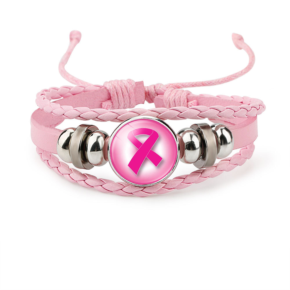 Breast Cancer Awareness關愛乳腺周邊配飾 女式手工編制牛皮手鍊