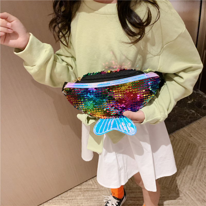 韩版时尚儿童腰包 2020新款亮片儿童胸包 可爱鱼尾儿童小挎包批发