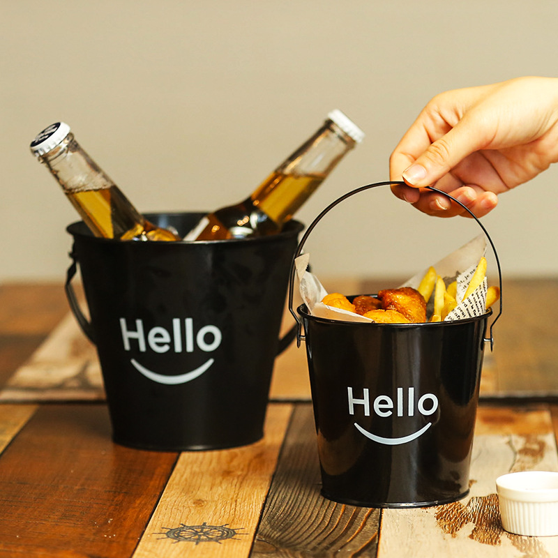 Korean spot iron black American creative ice bucket French fries small bucket Coffee Shop Bar