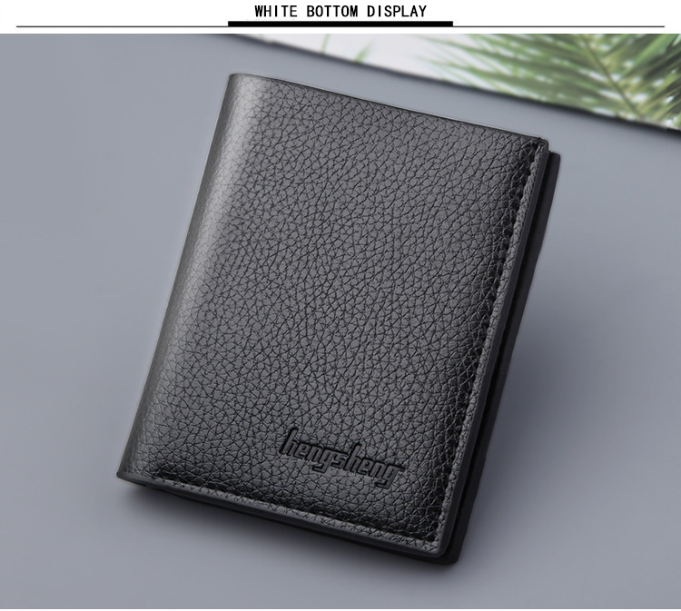 New men's wallet short litchi pattern wallet multifunctional thin money clip Korean trend gold clip wholesale_voghion.com