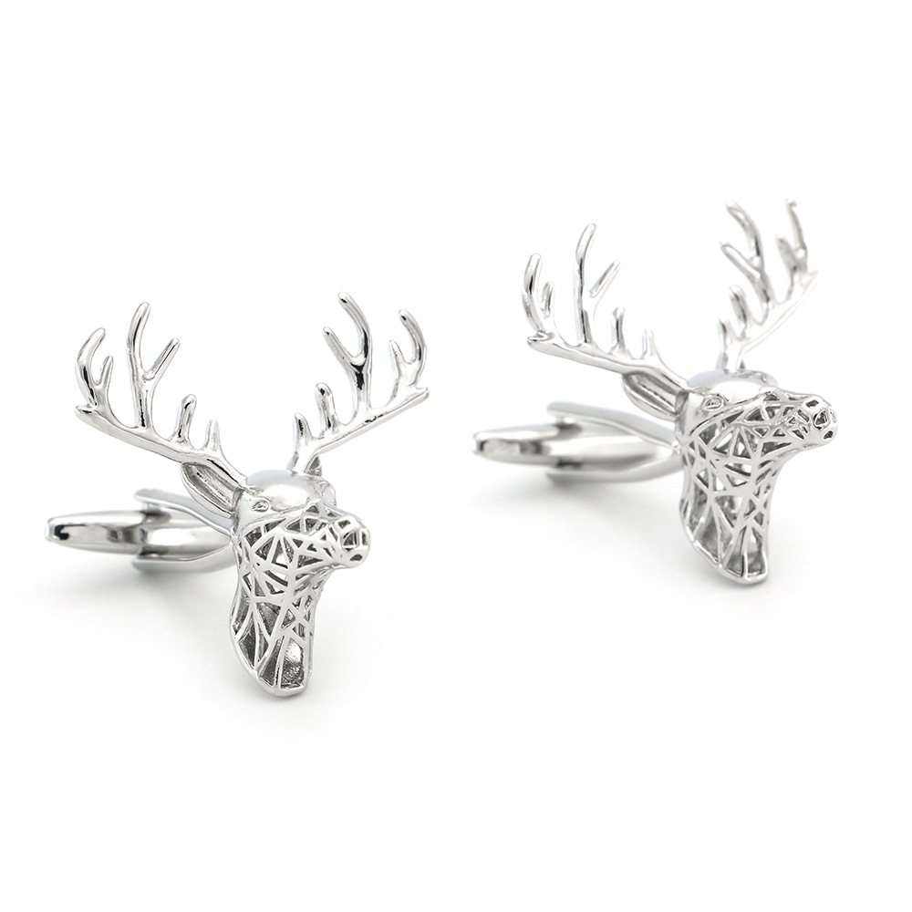 Elegant Art silver Hollow Deer Head Cufflinks Men's and Women's Jewelry Animal Button Cufflinks Pure Copper