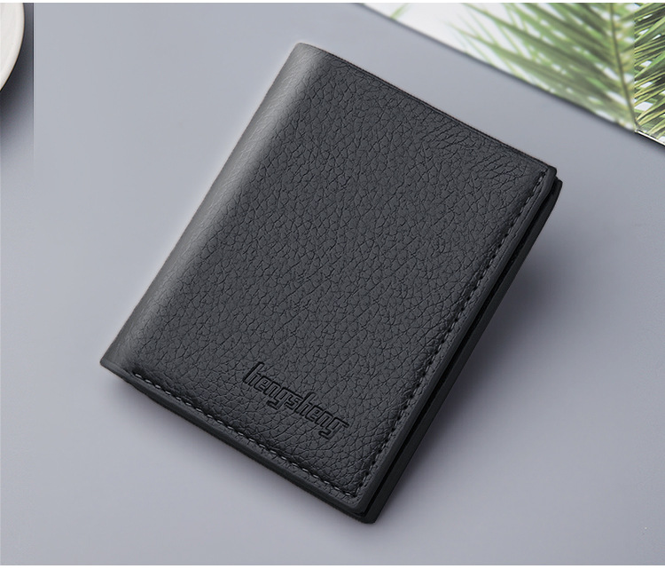 New men's wallet short litchi pattern wallet multifunctional thin money clip Korean trend gold clip wholesale_voghion.com