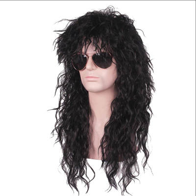 European and American 80 s retro rock style long curly hair fluffy corn perm foam roll black explosive head rock wig