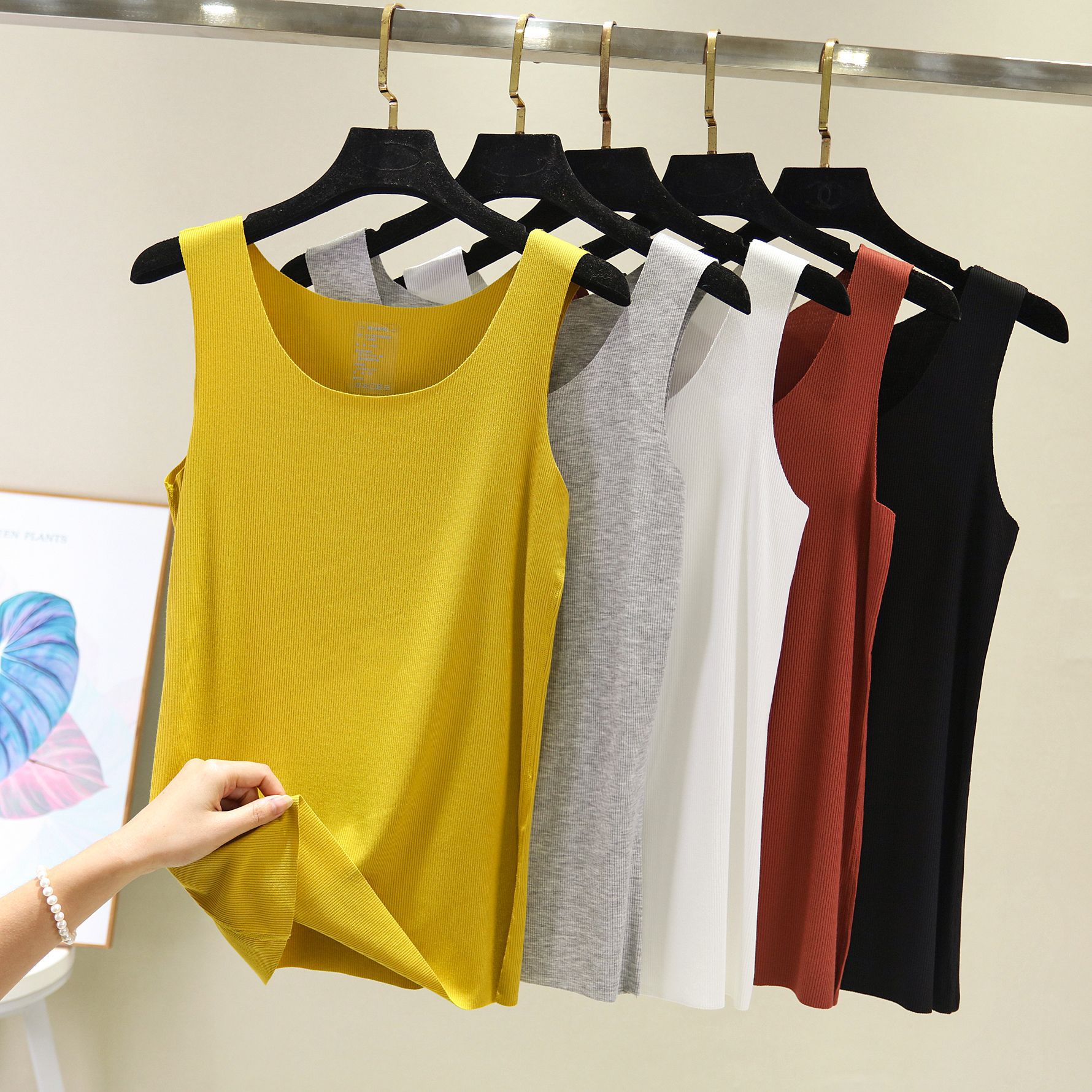 Summer and Spring Modal Threaded Seamless Vest Camisole Women's Outer Wear Inner Sleeveless Loose Base Shirt Large Size Top